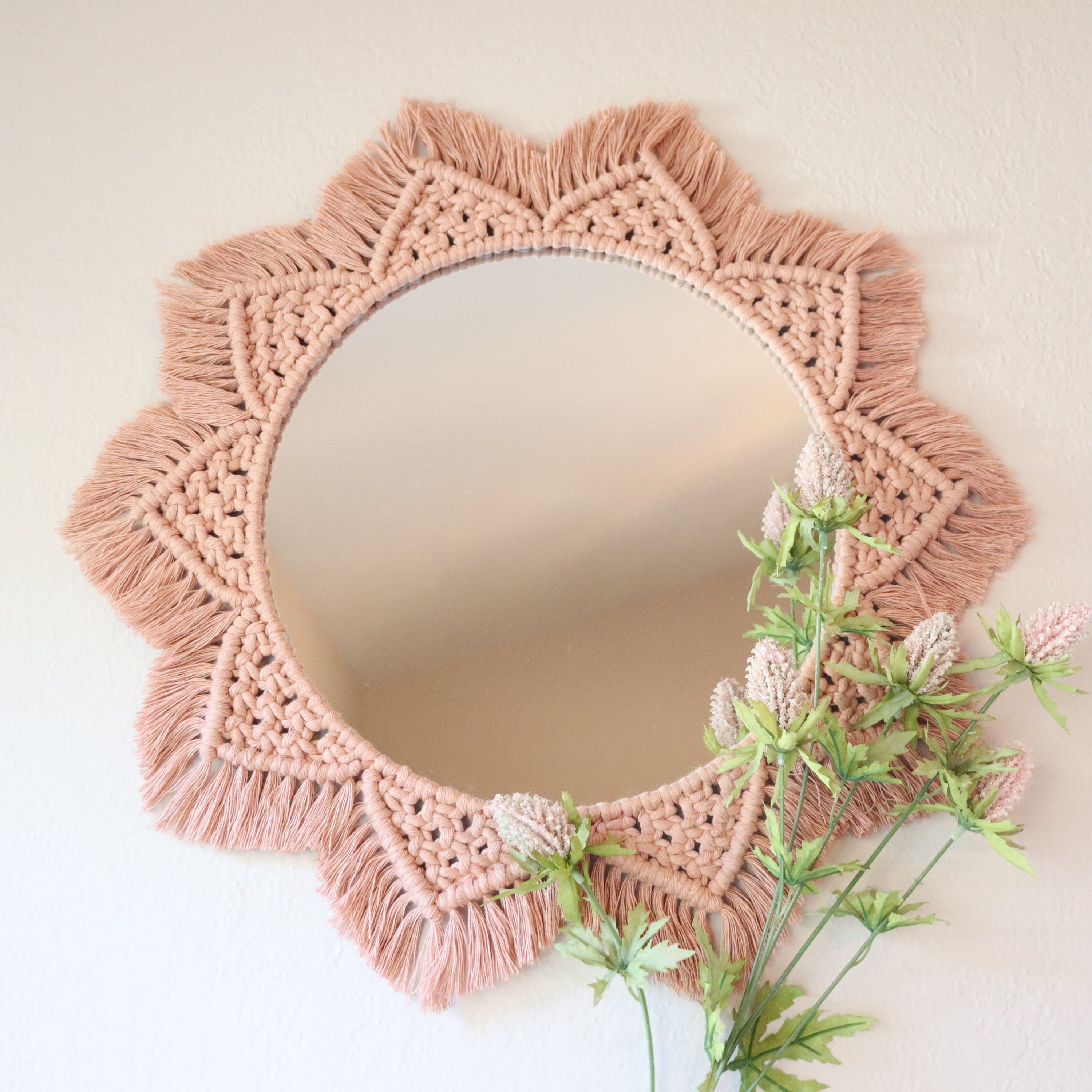 Boho Blush Pink Nursery Macrame Mirror | Macrame Fringe Mirror | Smal…