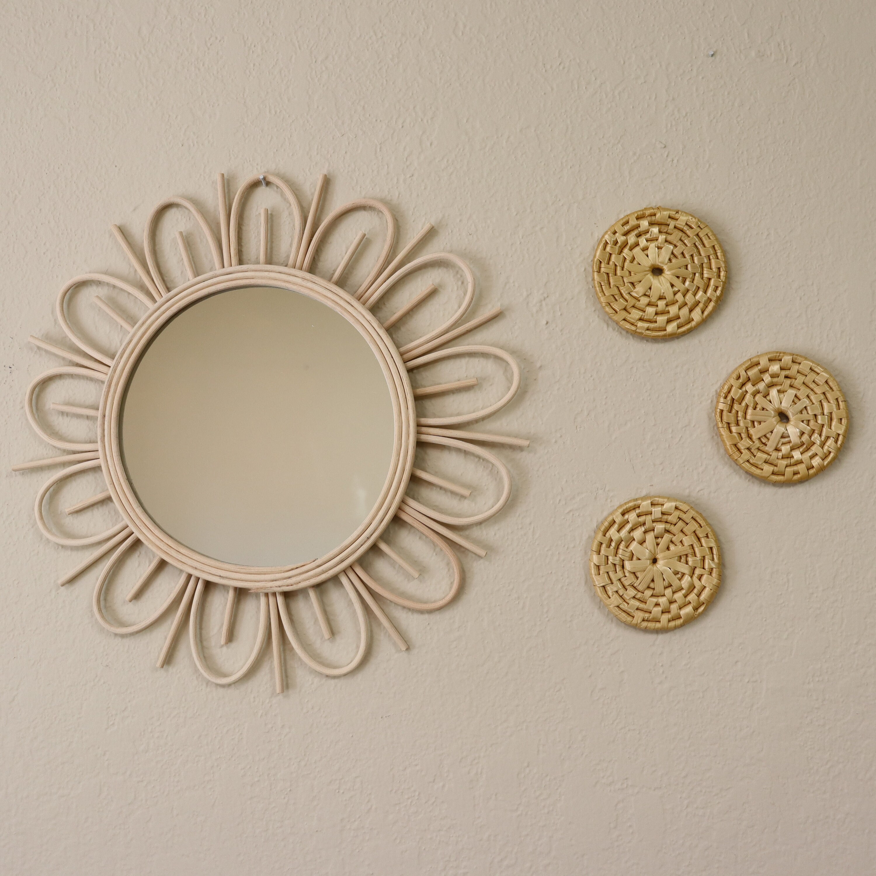 Rattan Sun Handmade Round Mirror Modern Boho Wicker Framed Etsy