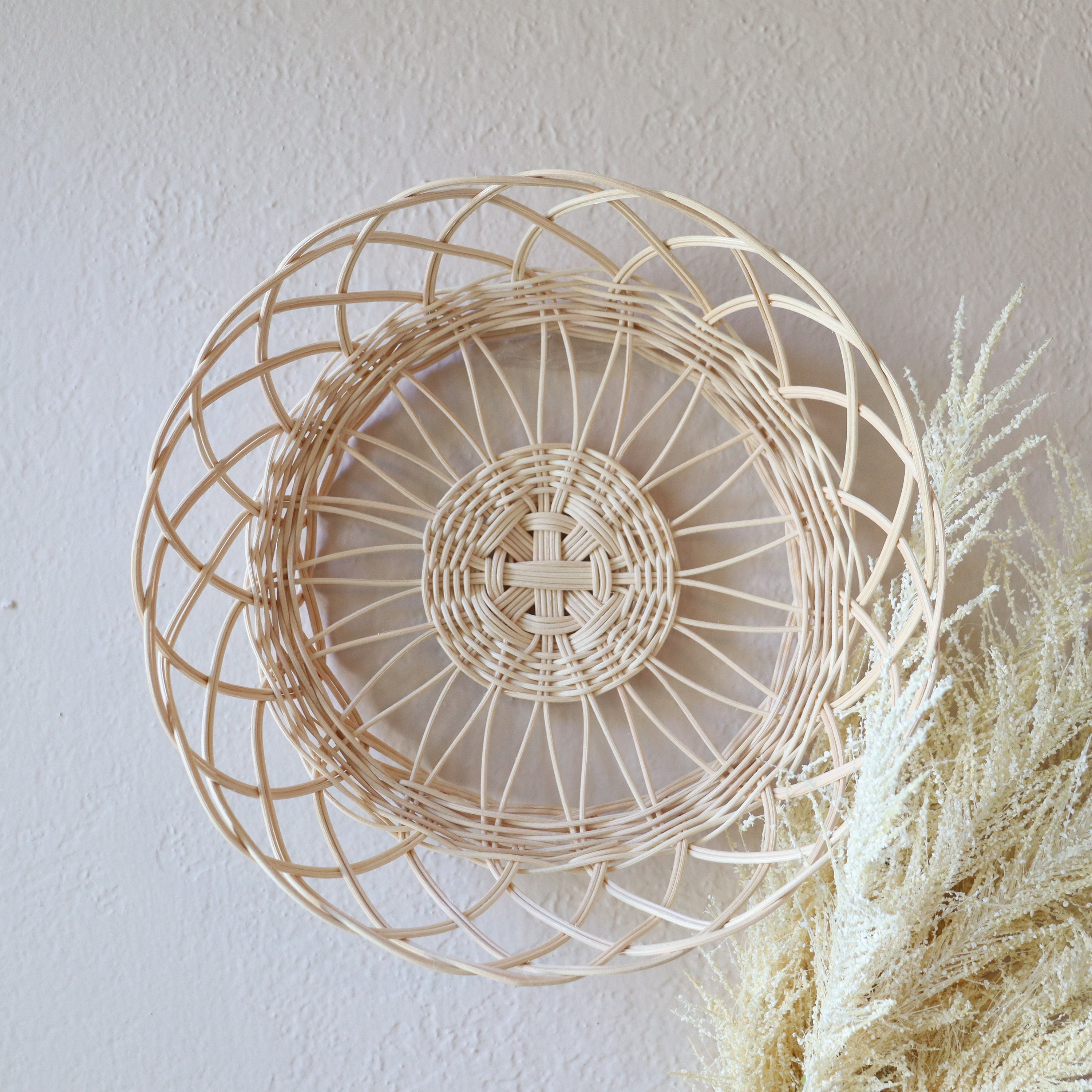 Handmade Rattan Sunburst Wall Basket Decorative Round Wicker Etsy