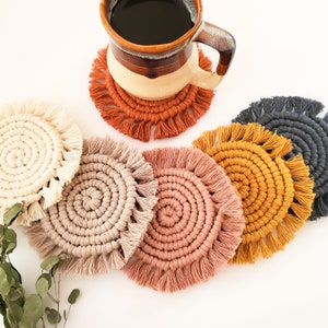 Boho Round Macrame Coaster, Fringe Circle Coaster, Absorbent Cotton, Boho Table Decor, Coffee Tea Lover, Housewarming, Gift For Her