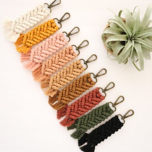Boho Earthy Tone Macrame Keychain | Modern Macrame Personalized Keychain | Purse Charm Tag | Bridesmaids Bridal Party | Macrame Accessory