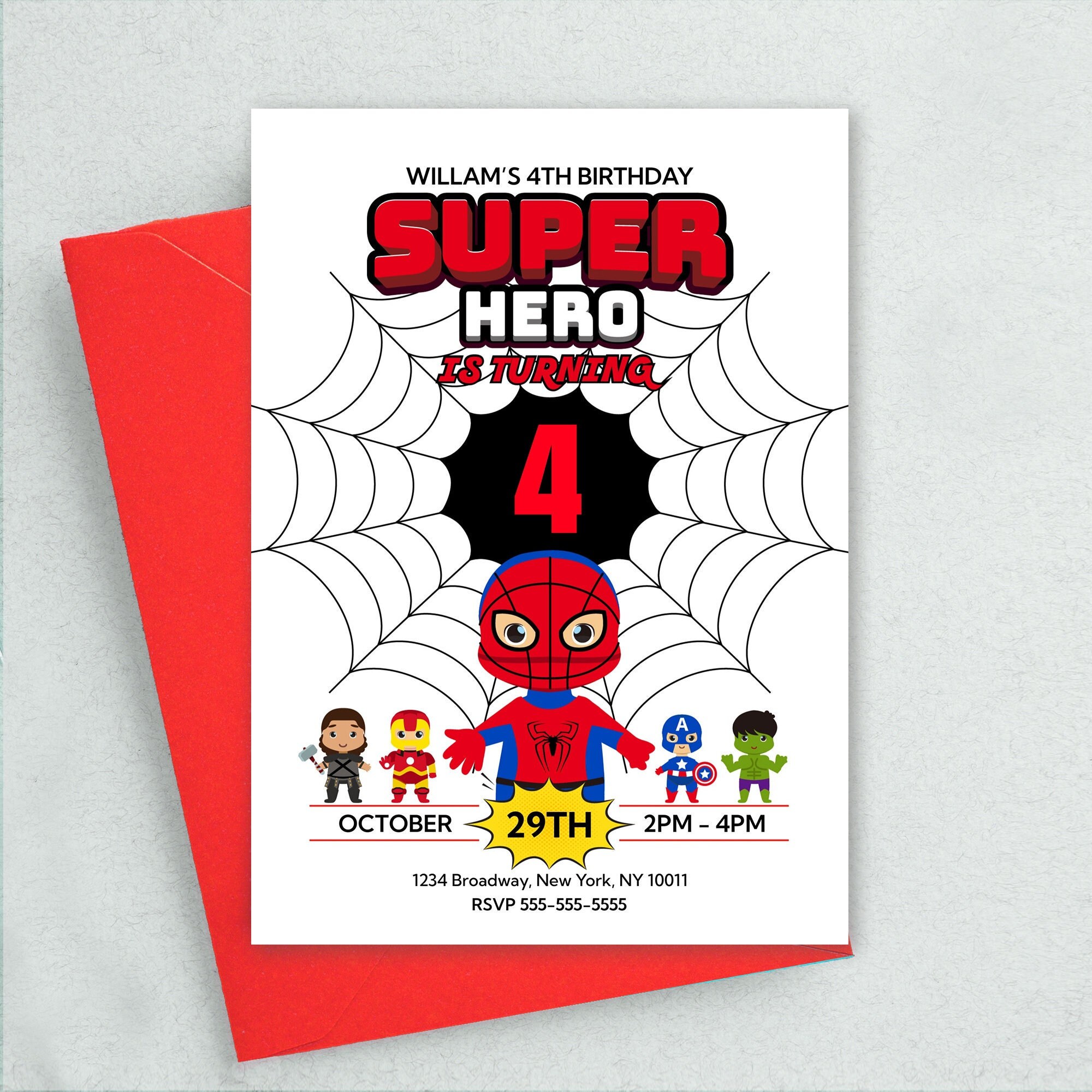 Spiderman Invitation Birthday Party Invitation Superhero