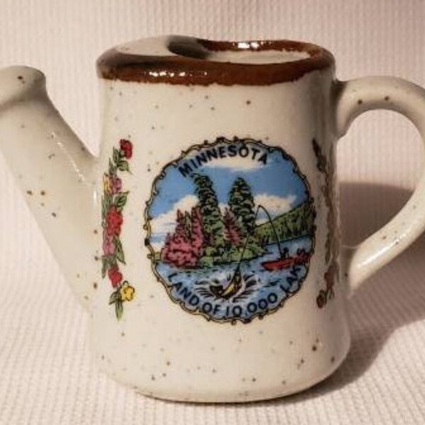 Vintage Travel Souvenir Minnesota Land Of 10,000 Lakes Miniature Pitcher Keepsake Collectible What Not Pottery Ceramic