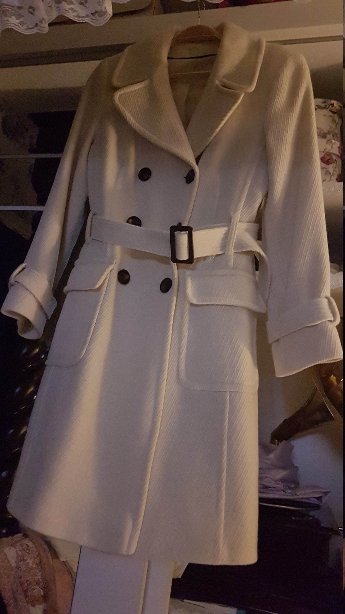 Ladies cream winter evening coat with matching belt Etsy
