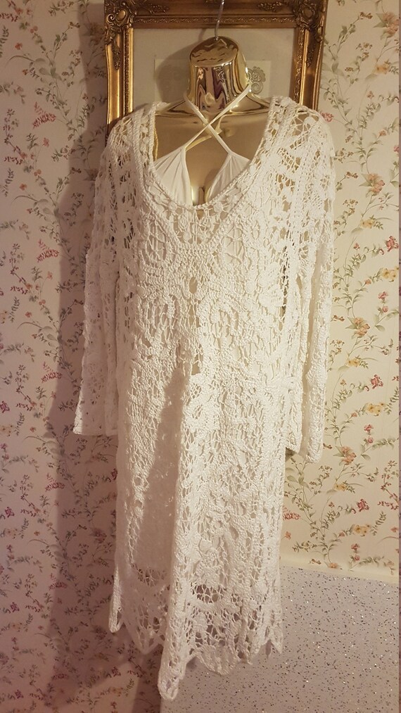 Ladies White Crochet Evening Dress