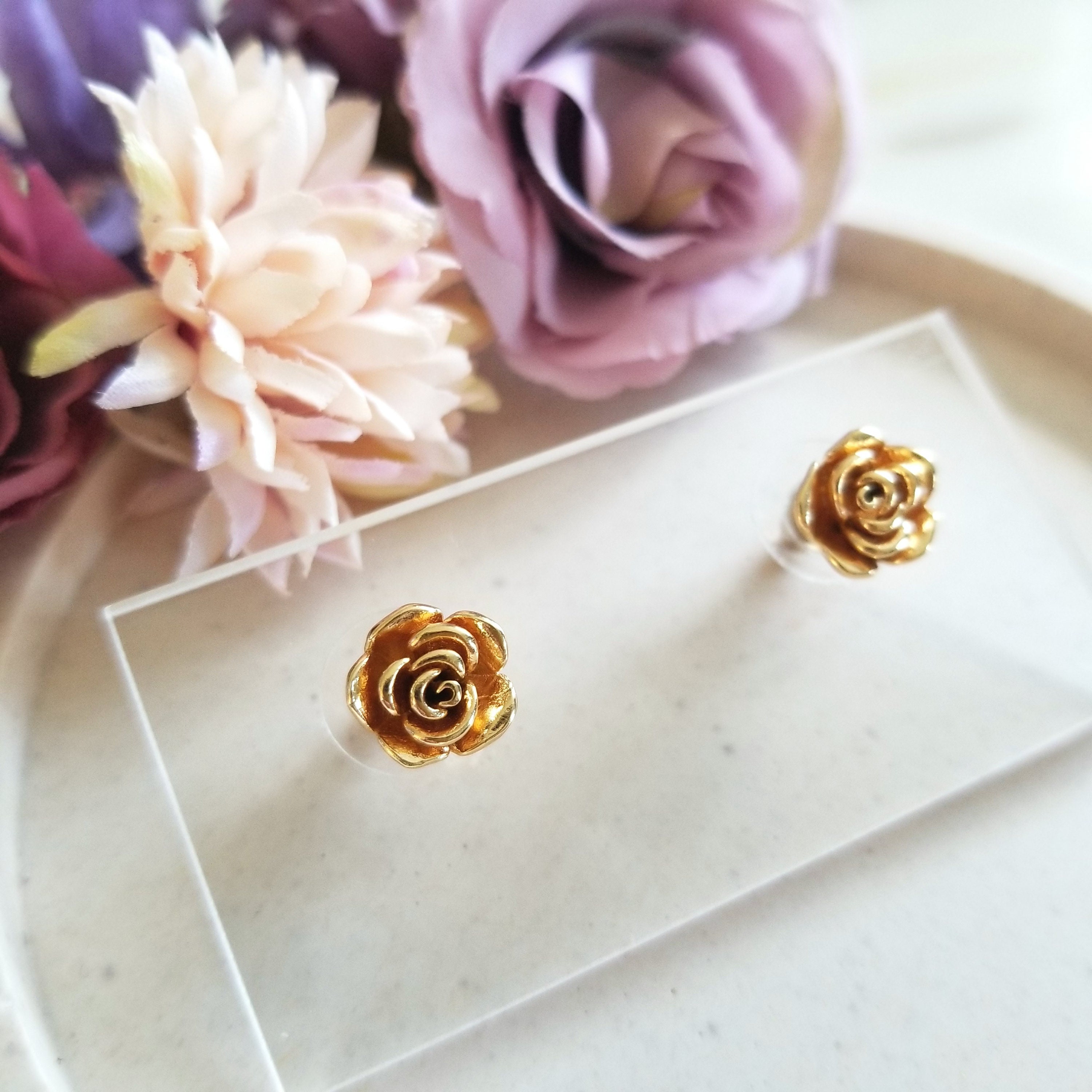 Floral Stud Earrings Dainty Wedding Jewelry Rose Bridal Earrings