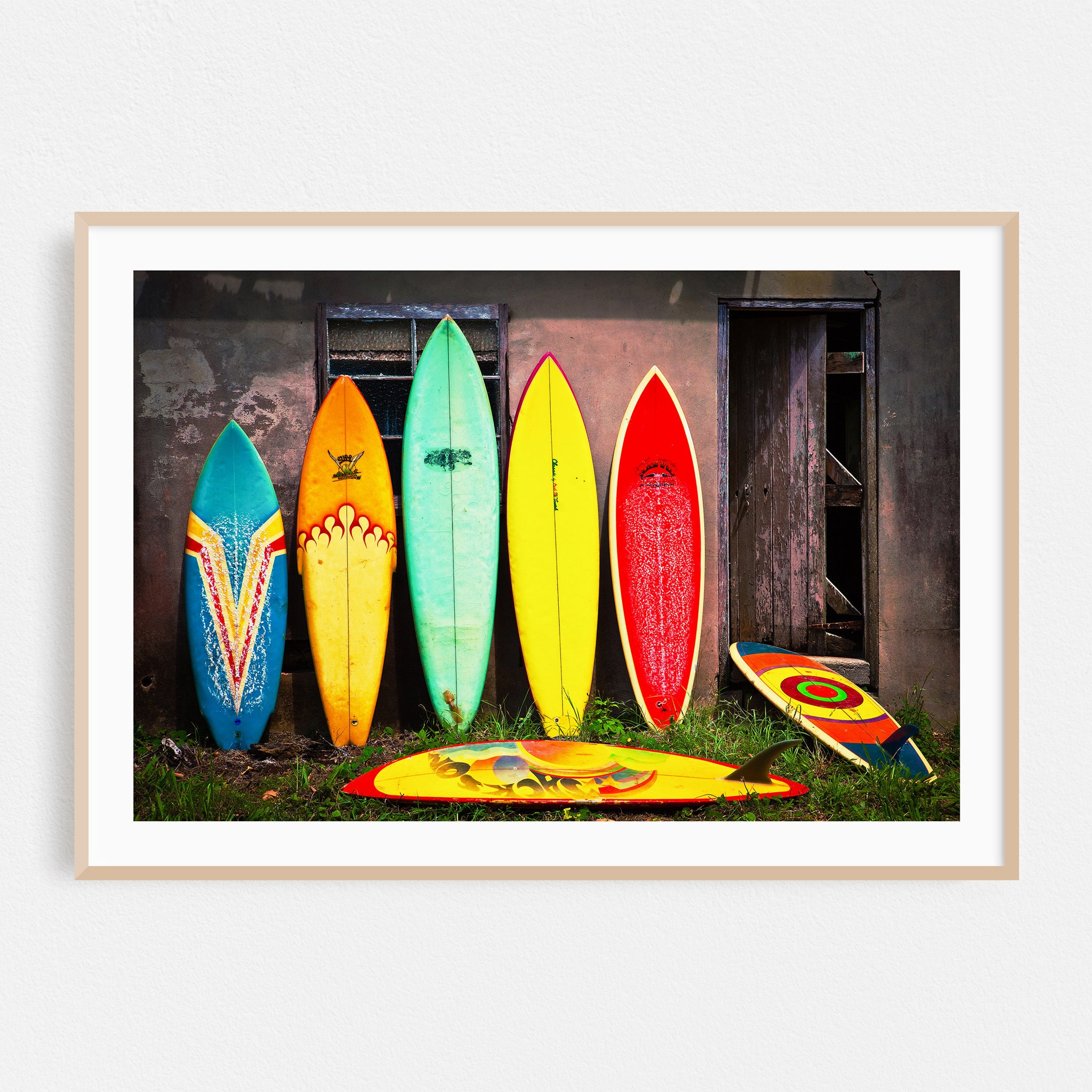 Vintage Surfboards Colorful Coastal Decor Retro Photography