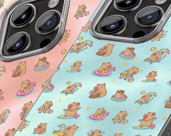 Blue Capybara Summer Phone Case | Kawaii Animal iPhone/Samsung Accessory