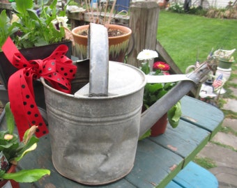 Old Galvanized Metal Watering Can Pail Bucket Vintage Rustic Garden Decor Flowers Use as Planter, Dried Flower Vase, Etc