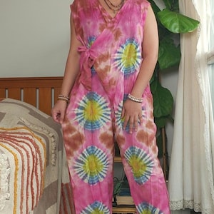 Pastel Tie Dye Jumpsuit, Tie Dye Jumpsuit, Romper, Rayon Jumpsuit, Hippie Jumpsuit, Jumpsuit with pockets, bohemian Jumpsuit, hippy Jumpsuit
