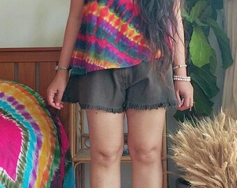 Radiant Swirl Tie-Dye Rayon Camisole Top, Adjustable Straps, One Size S-M