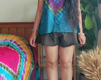 Radiant Swirl Tie-Dye Rayon Camisole Top, Adjustable Straps, One Size S-M