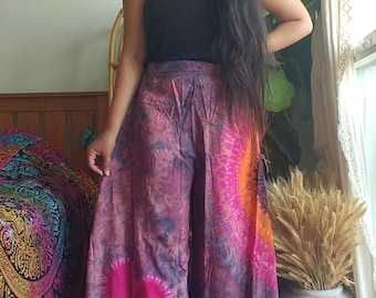 Tie dye wide leg pants,  Yoga pants, Palazzo pants, Rayon pants