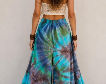 Tie Dye Rayon Palazzo Pants: Boho Wide Leg Yoga Pants with Pockets (S-XL)