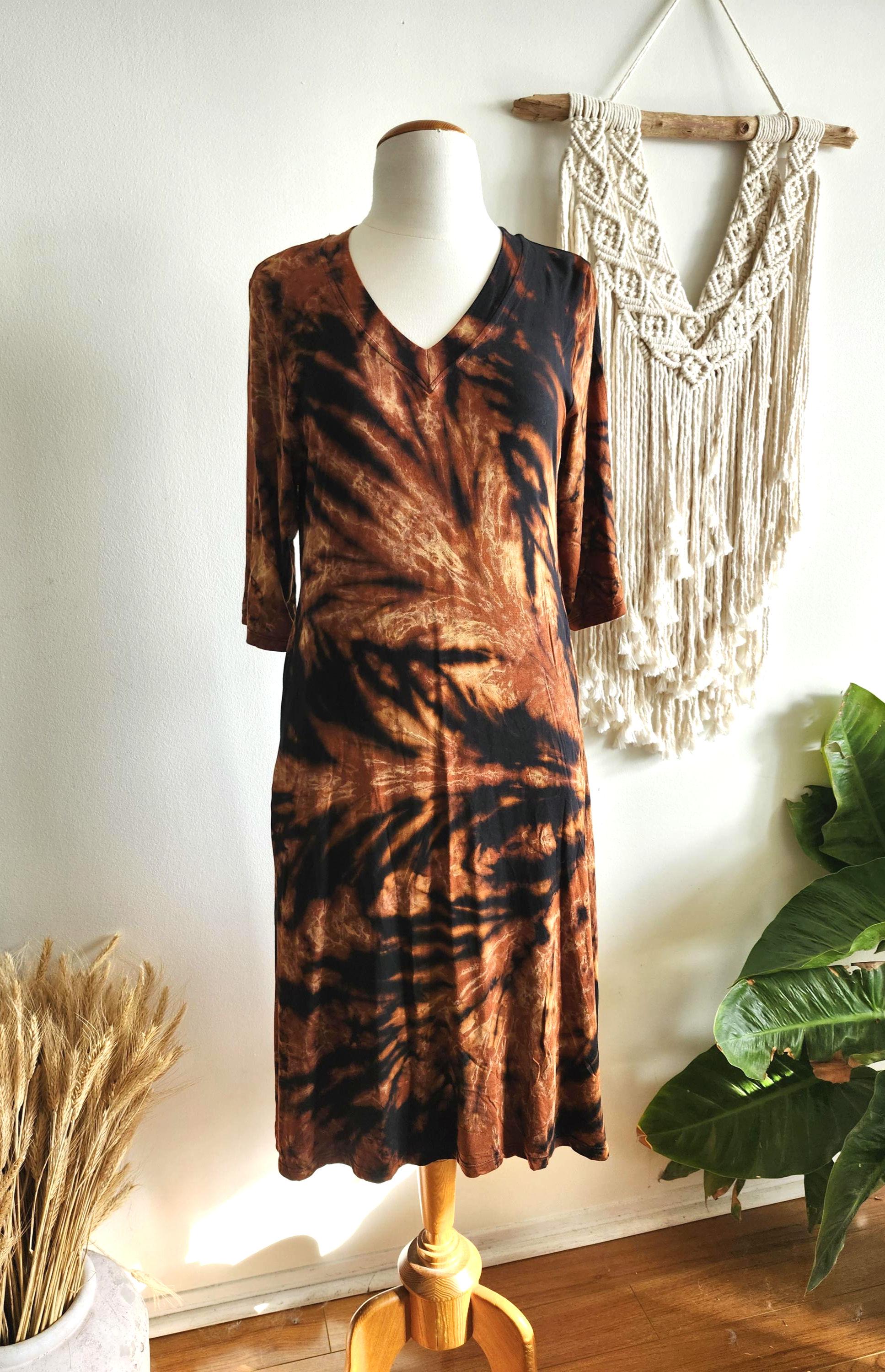 Vestido de manga 3/4, vestido teñido anudado, vestido largo, vestido casual, vestido largo de verano, vestido largo teñido anudado, vestido hippie, estilo bohemio, festival