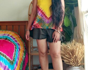 Radiant Swirl Tie-Dye Rayon Camisole Top, Adjustable Straps, One Size fits S-M
