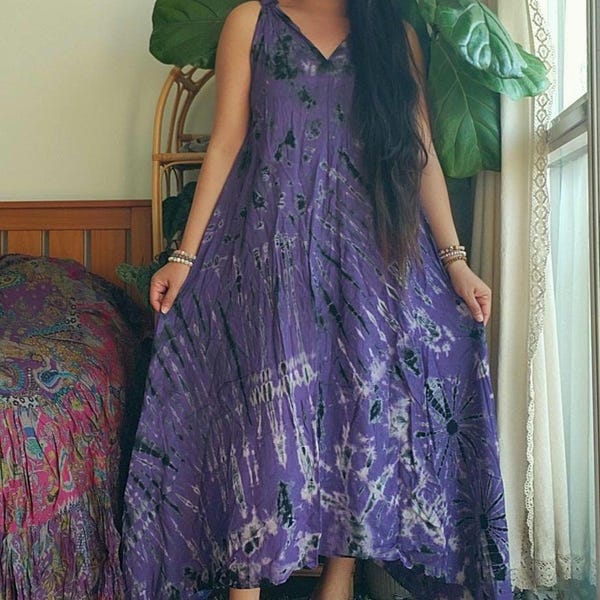 Handmade Tie-Dye Rayon Maxi Dress – Boho Chic, S-M