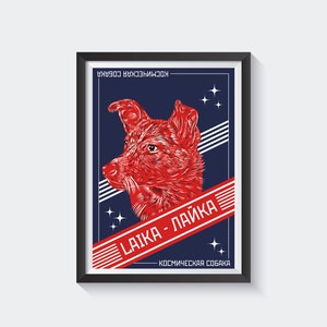 Laika The Space Dog Retro A4 Print