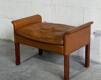 Vintage Danish Modern Leather Ottoman by Hans Olsen - Stool Footstool Mid Century Bench