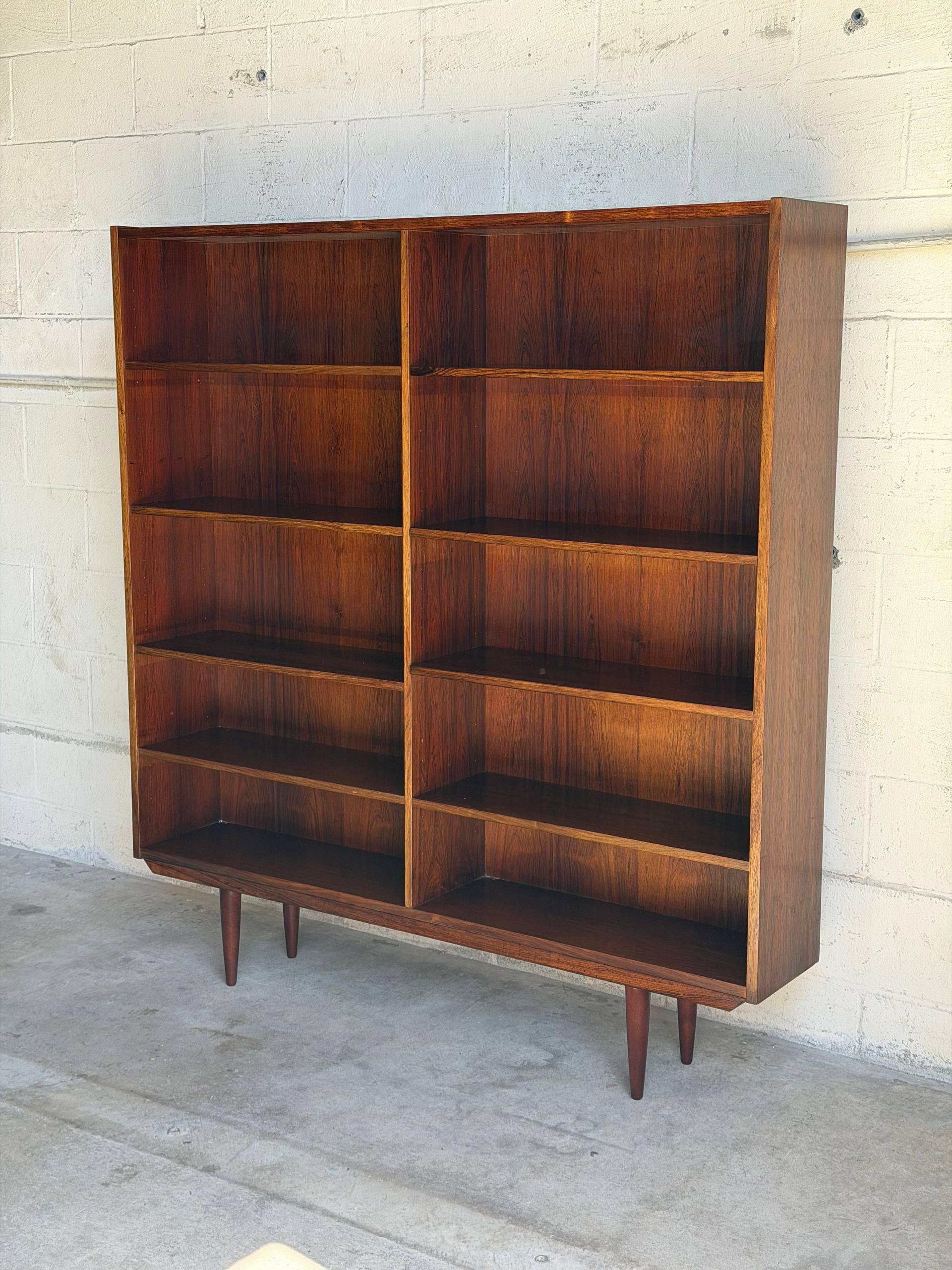 Rosewood Bookcase Large Open Double Column Shelving Unit Vintage ...
