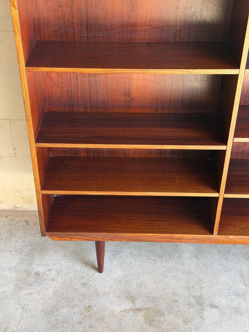 Rosewood Bookcase Large Open Double Column Shelving Unit Vintage ...