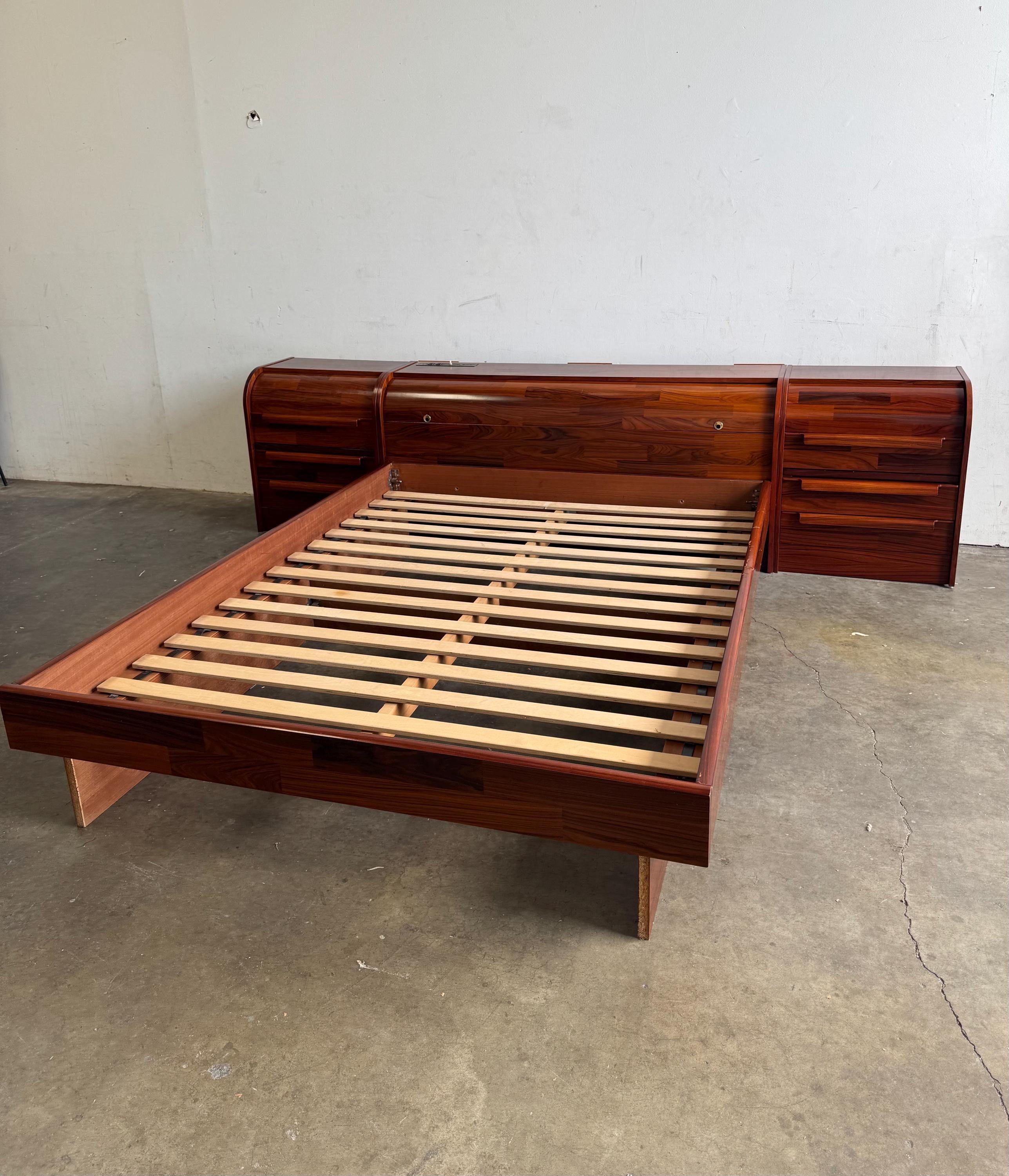 MCM Rosewood Queen Size Bed with matching nightstands - made in Belgium