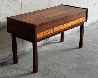 Rosewood One Drawer Entry Table with Etched Panel Risskov Møbelkunst Denmark 1960s