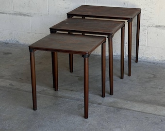 Rosewood Stacking Nesting Tables Three Piece Set Denmark Vintage 1960s