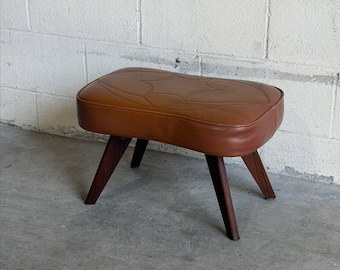 Vintage Scandinavian Mid Century Leather Footstool Ottoman