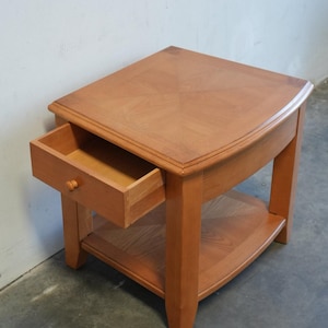 Solid Cherry Wood Nightstand with Drawer - Mid-Century Inspired Accent End Table, Made in Thailand 2003