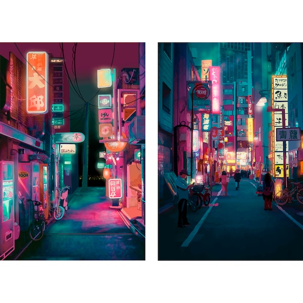 Japanese wall art - 11x14'' 24x36'' Poster Canvas Roll - Wall hangings - Modern Wall Art - Anime Poster - Night City Poster - Asian Anime