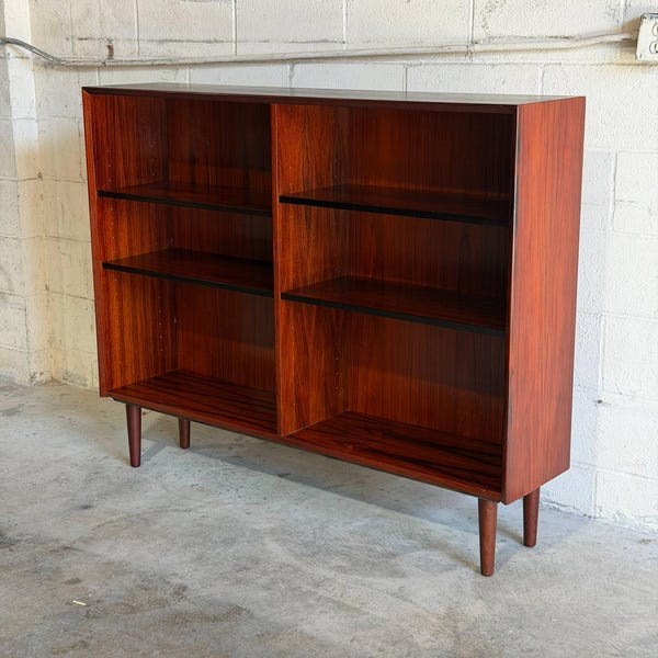 Rosewood Bookcase Small Open Double Column Shelving Unit Made in Denmark 1960s