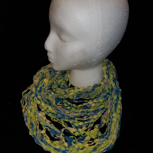 Fun Handmade Lime Green and Blue Infinity Scarf