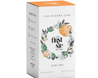 Five Rivers Chai Tea, 16 Pyramid Tea Bags - Unsweetened Indian Masala Chai Tea, Freshly Ground Spices, Indian Spiced Chai Assam Black Tea