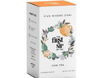 Five Rivers Chai Tea, 16 Pyramid Tea Bags - Unsweetened Indian Masala Chai Tea, Freshly Ground Spices, Indian Spiced Chai Assam Black Tea