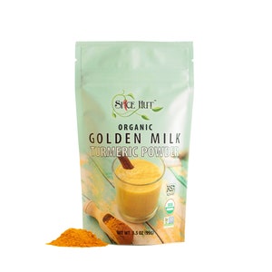 Organic Golden Milk Powder with Ginger, Unsweetened Turmeric Powder for Sugar-Free Golden Milk Lattes - Vegan Ayurvedic Superfood Beverage