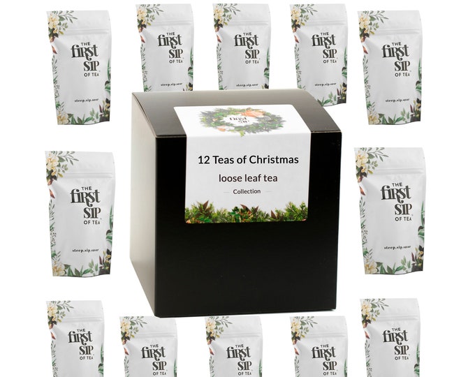 200 Cups of Loose Leaf Tea Gift Set | 12 Teas of Christmas | Large Bulk Tea Sampler | Perfect for Tea Drinkers Gift for Tea Lovers