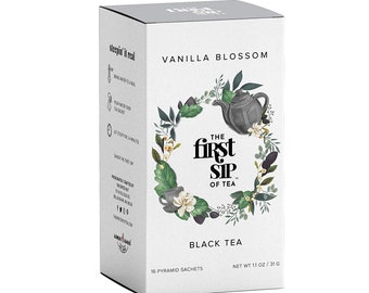 Vanilla Blossom Black Tea, 16 Pyramid Tea Bags, Caffeine, Refreshing Iced Tea Sun Tea | Planet Friendly Tea Bags, 100% Micro-Plastic Free