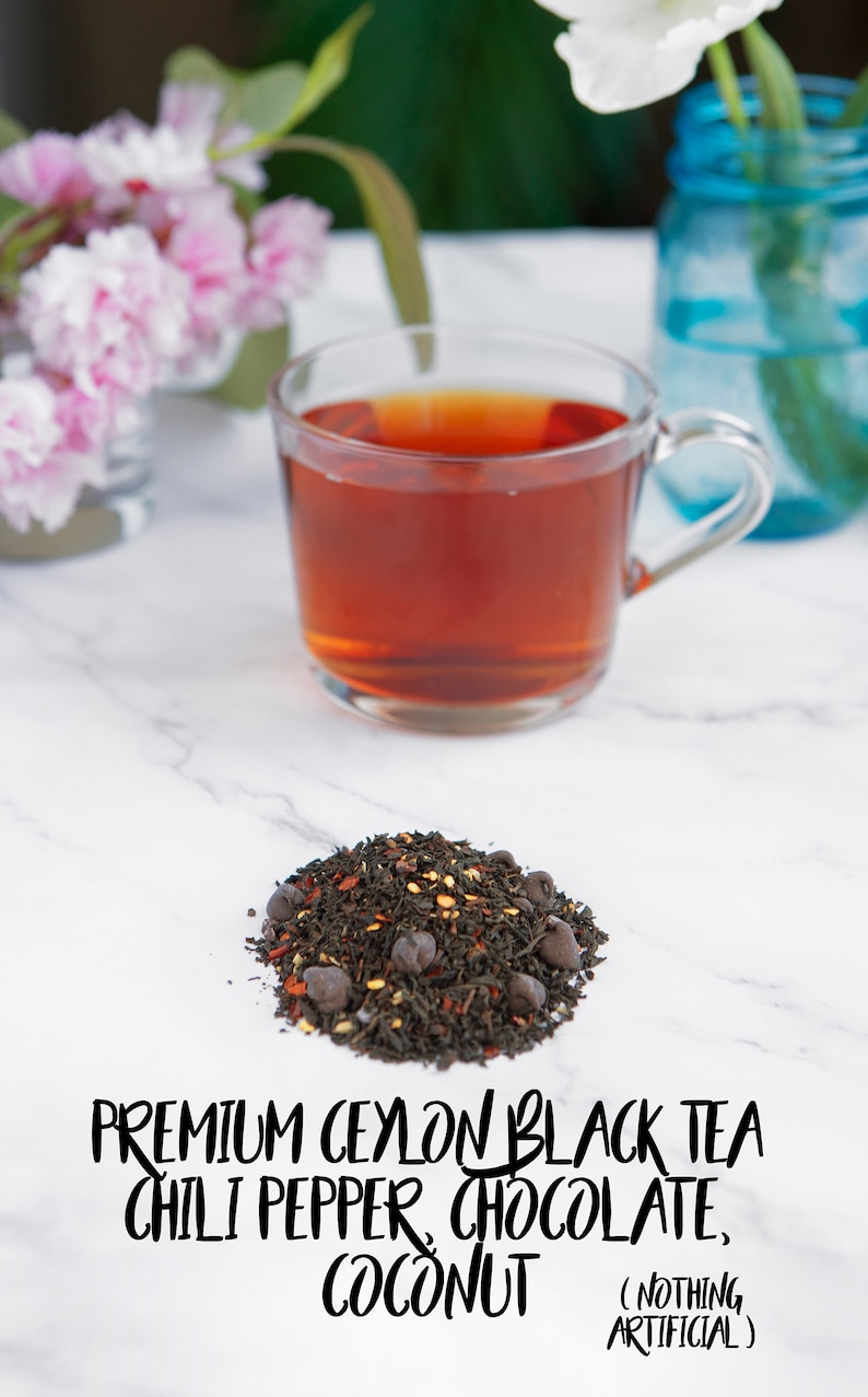 Hot Chili Chocolate Black Tea, Premium Loose Leaf Black Tea, Spicy Tea, Exotic Tea, Unique Tea Gift image 2