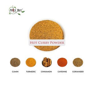 Hot Curry Powder, Cumin, Turmeric, Cinnamon, Cayenne, Coriander