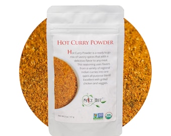 Organic Hot Curry Powder, Salt-Free, 2oz | Spicy Indian Curry Powder, Hot Masala Curry Blend for Authentic Indian Cooking and Recipes