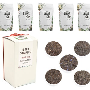Black Tea Sampler Pack - 5 Loose Leaf Black Teas with Caffeine | Perfect Gift for Tea Lovers | Makes 50 Cups | Iced Tea Black Tea Gift