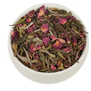 Rose White Tea Blend, Premium Loose Leaf White Tea, Low Caffeine | Delicate & Smooth White Tea with Dried Rose Petals, White Iced Tea
