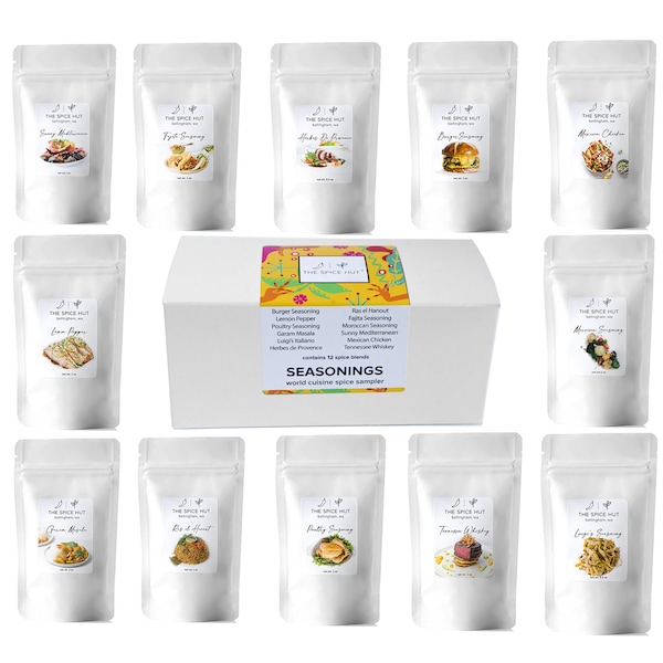 12 kruidenmix cadeauset gastronomische kruiden sampler voor koken, BBQ ambachtelijke kruidenmix, wereldwijde smaak etnische kruiden culinaire geschenkdoos