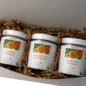 Flavors of the Ultimate Vegan  | 3 Spice Blends in Glass Jars | Contains Salt - Herbes De Provence, Garam Masala, Mughal Masala