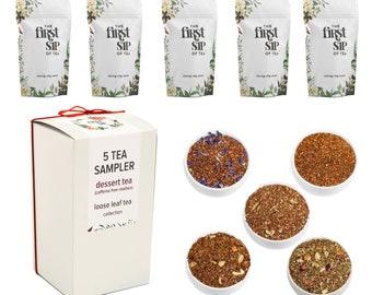 Rooibos Tea Sampler Pack - 5 Loose Leaf Teas, Caffeine-Free | Gift for Tea Lovers, Caffeine-Free Healthy Tea Sampler Gift Pack - Iced Tea