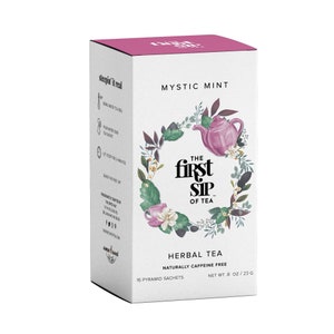 Mystic Mint Herbal Tea, 16 Pyramid Tea Bags | Peppermint, Rose Petals, Ginger | Caffeine Free, Tummy Calming Stomach Soothing Herbal Tea