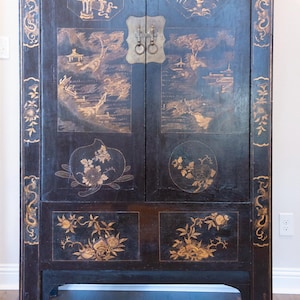 Chinese Painted Black Lacquer Scholars&#39; Cabinet, c. 19th
