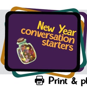 Nieuwjaarsgespreksstarters printbare kaarten met 20 gespreksstarters, ijsbrekers of schrijfopdrachten voor kinderen