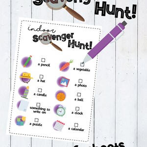 Indoor Scavenger Hunt, Indoor Activity for Kids, Digital Download, Printable for Indoor Hunting Game, Stay Home Activity for Children